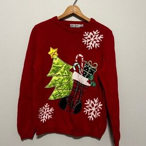 Retro Threads Red Christmas Tree Stocking Candy Cane Ugly Sweater Medium